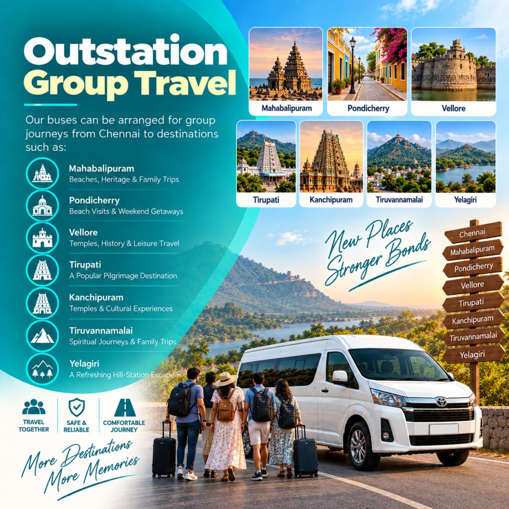 Outstation group travel by van from Chennai
